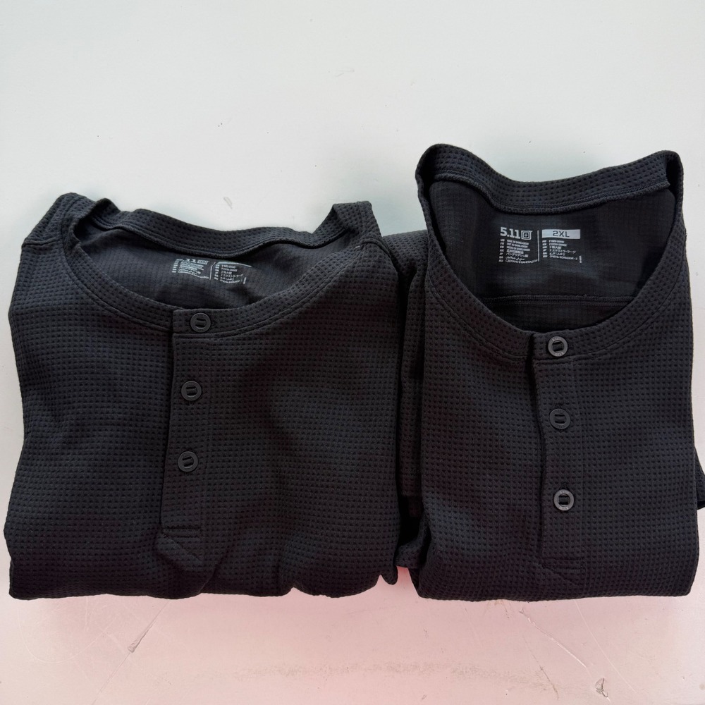 5.11 Tactical Mens Waffle Knit Long Sleeve Henley Shirt 2XL Charcoal Gray 2 Pack
